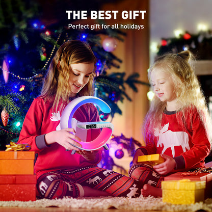GPED Alarm Clock, Digital Alarm Clock Radio with Wireless Charging & LED Table Lamp